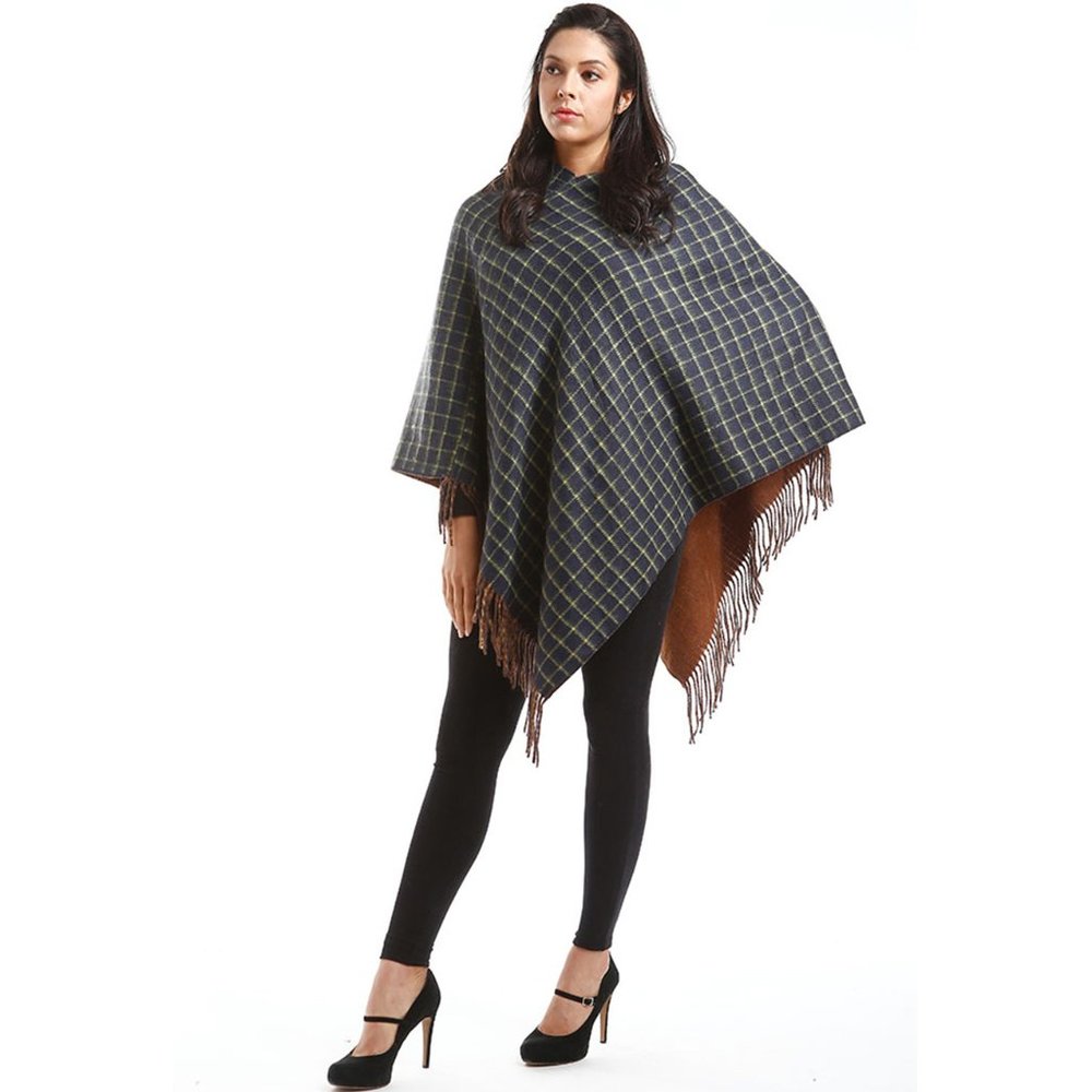 LOF Loose Checkered and Plaid Pullover Poncho